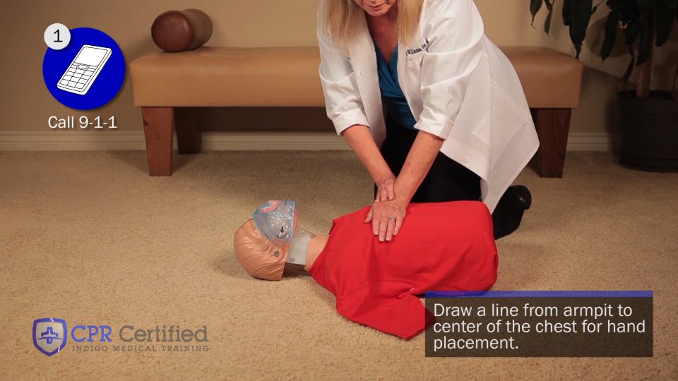 Instructor Dr. Mary Williams demonstrating correct hand placement for chest compressions in a CPR Certified training video